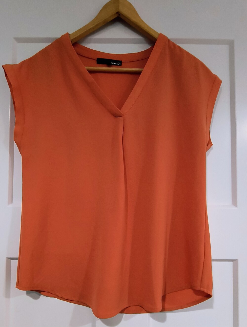 Ro & De Orange V-Neck Cap Sleeve Blouse